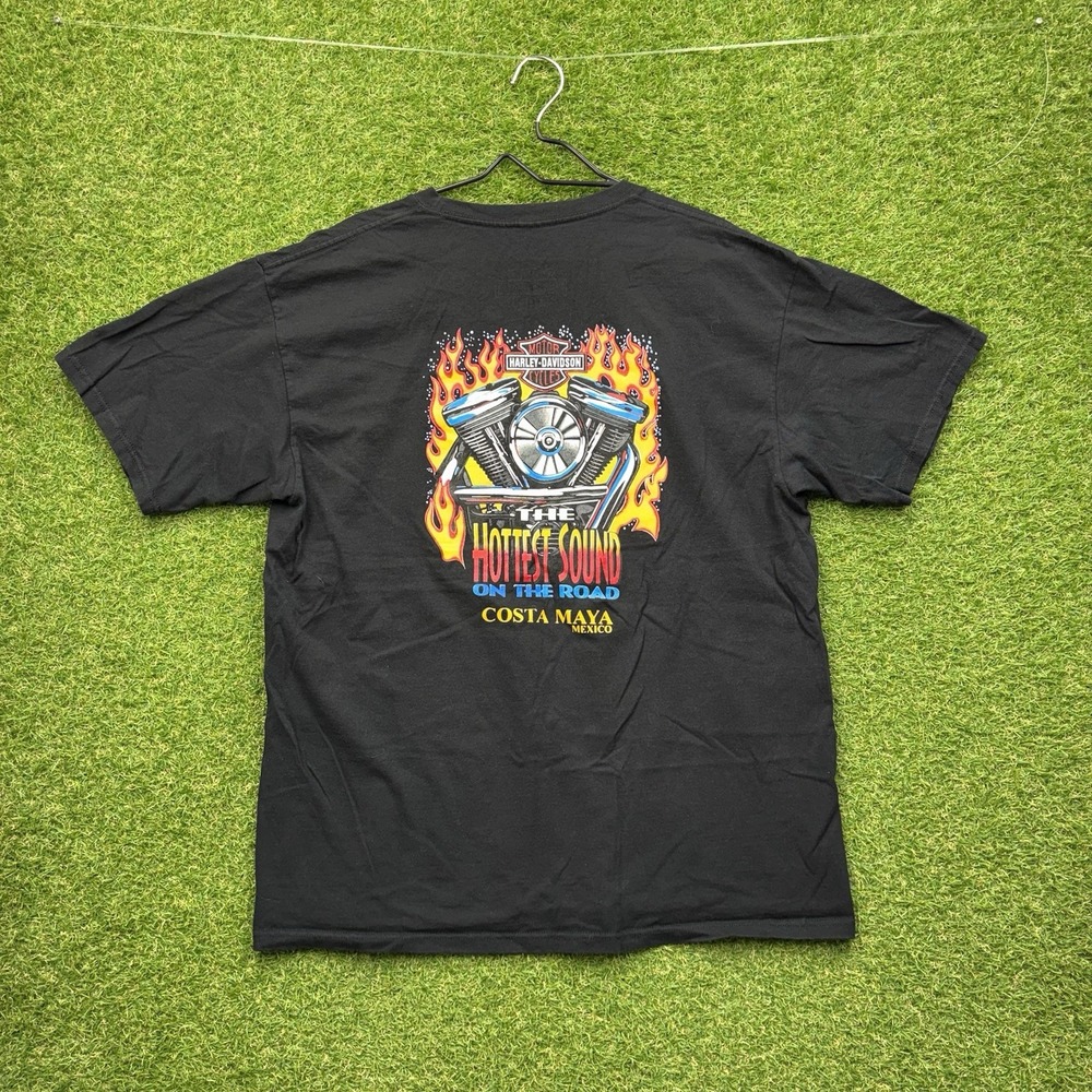 Harley Davidson Gray Costa Maya Shirt Mens XL Mexico Dealer Tee Black Flames y2k